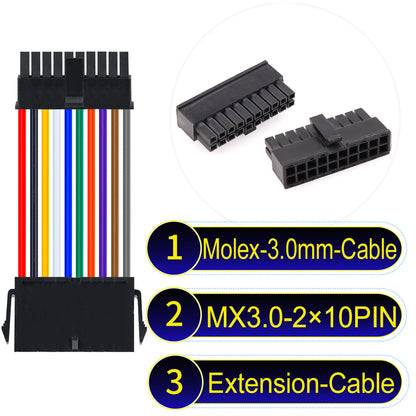 Molex MX3.0mm Dual Row 2¡Á10Pin Male Female Extension Micro-Fit cable, 22AWG UL1007-certified PVC, perfect for secure and durable connections in various applications.