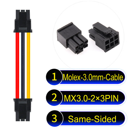 Molex MX3.0mm Dual Row 2¡Á3Pin Male Same-Side-Head Micro-Fit cable, 22AWG UL1007-certified PVC, perfect for secure and durable connections in various applications.