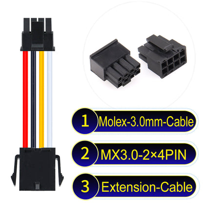 Molex MX3.0mm Dual Row 2¡Á4Pin Male Female Extension Micro-Fit cable, 22AWG UL1007-certified PVC, perfect for secure and durable connections in various applications.