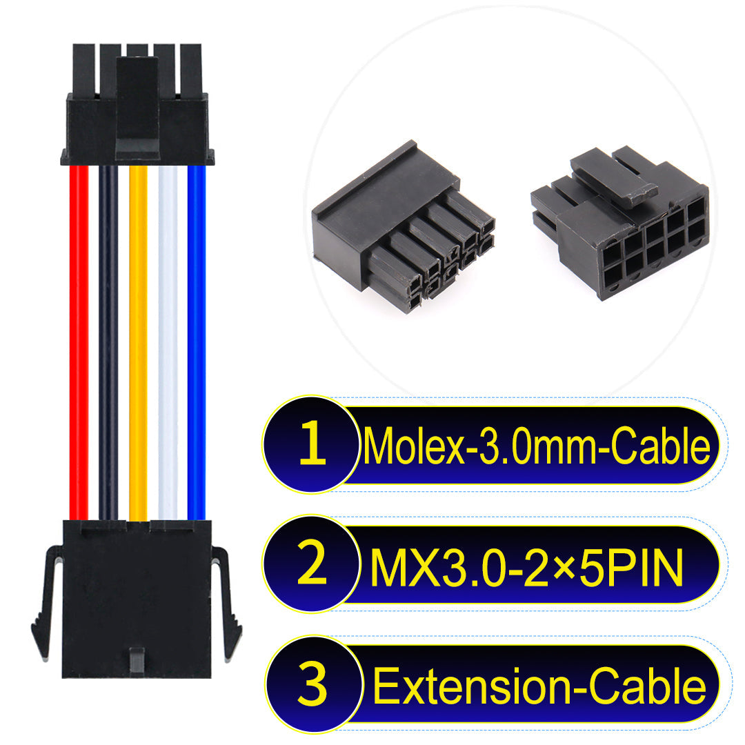 Molex MX3.0mm Dual Row 2¡Á5Pin Male Female Extension Micro-Fit cable, 22AWG UL1007-certified PVC, perfect for secure and durable connections in various applications.