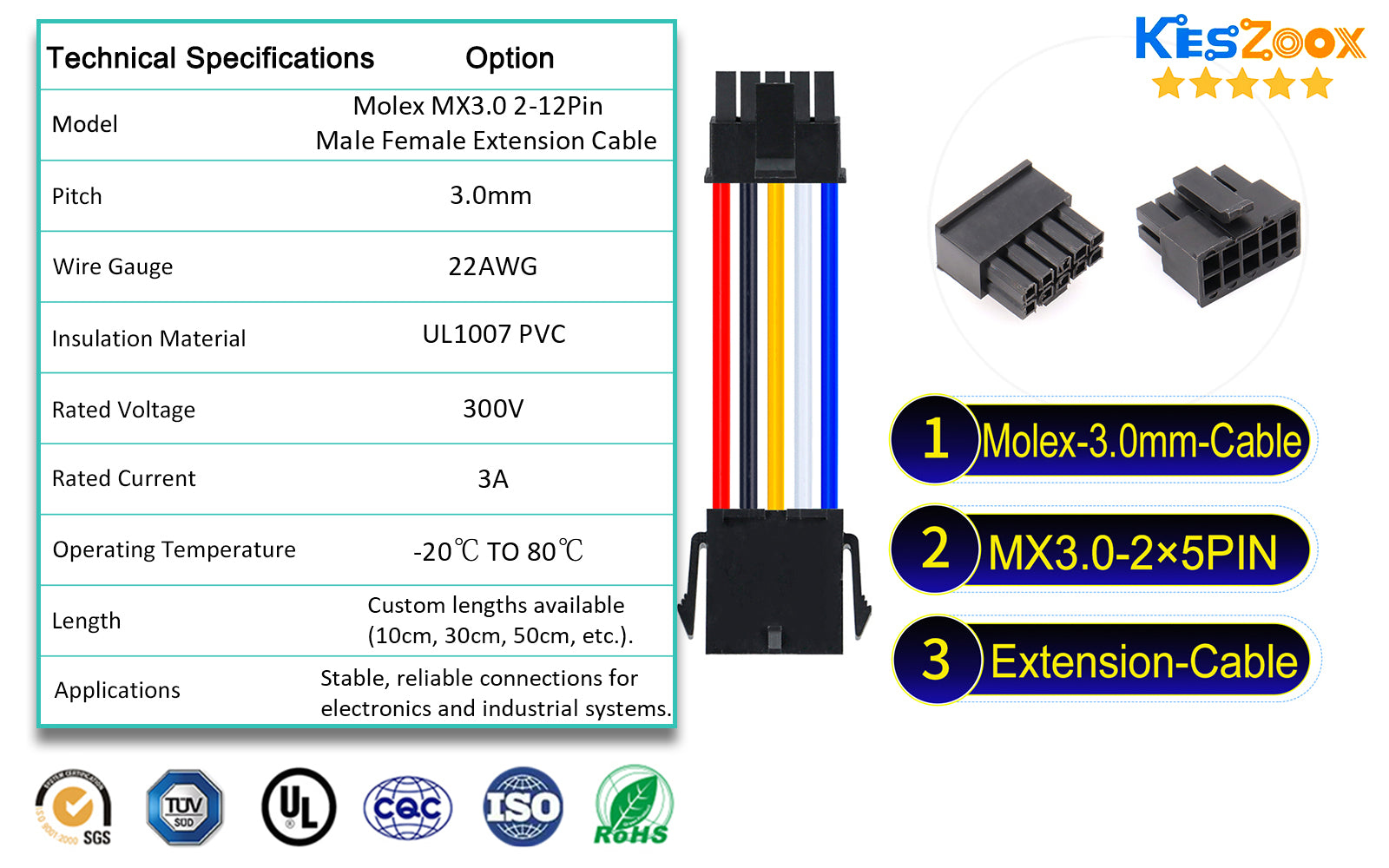 Molex_MX3.0mm_Dual_Row_Male_Female_Extension_Micro-Fit_Cable