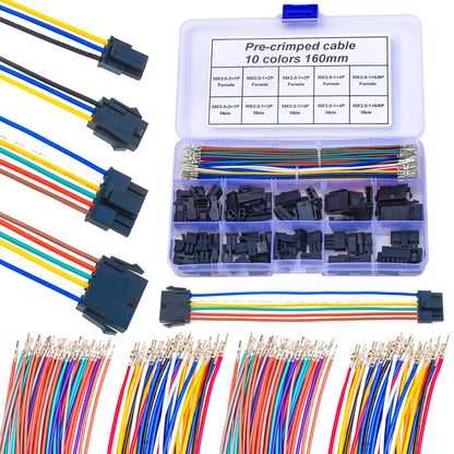 Complete Molex MX3.0mm pitch connector kit with premium 22AWG pre-crimped cables