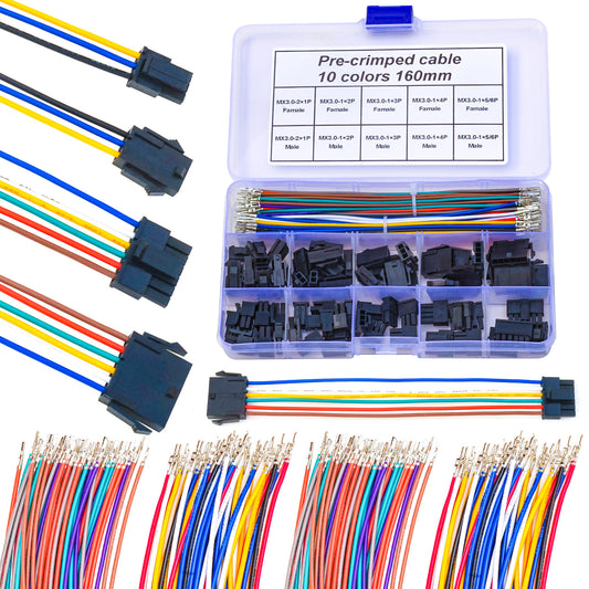 Complete Molex MX3.0mm pitch connector kit with premium 22AWG pre-crimped cables