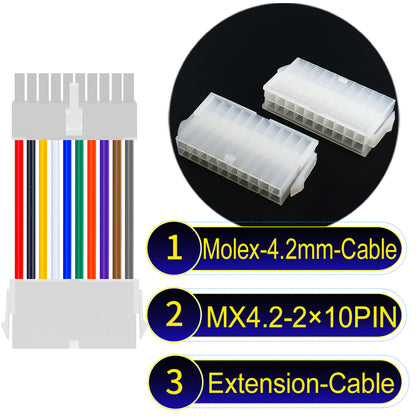 Molex MX4.2mm Dual Row 2×10Pin Mini-Fit Jr Male Female Extension Cable, 18AWG UL1007 PVC-certified material, perfect for efficient and durable connections.
