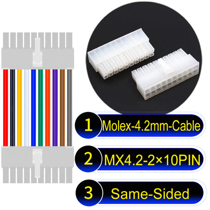 Molex MX4.2mm Dual Row 2×10Pin Mini-Fit Jr Male Same-Side-Head Cable, 18AWG UL1007 PVC-certified material, perfect for efficient and durable connections.