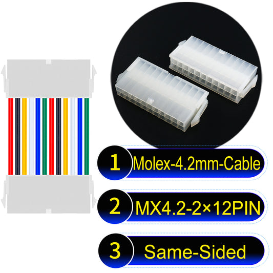 Molex MX4.2mm Dual Row 2×12Pin Mini-Fit Jr Female Same-Side-Head Cable, 18AWG UL1007 PVC-certified material, perfect for efficient and durable connections.