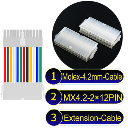 Molex MX4.2mm Dual Row 2×12Pin Mini-Fit Jr Male Female Extension Cable, 18AWG UL1007 PVC-certified material, perfect for efficient and durable connections.