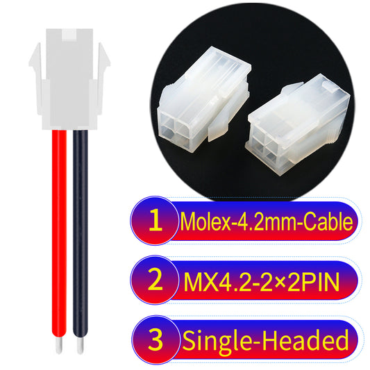 High-quality Molex MX4.2mm Dual Row 2×2Pin Mini-Fit Jr Female single-headed cable with 18AWG PVC, ideal for various devices.