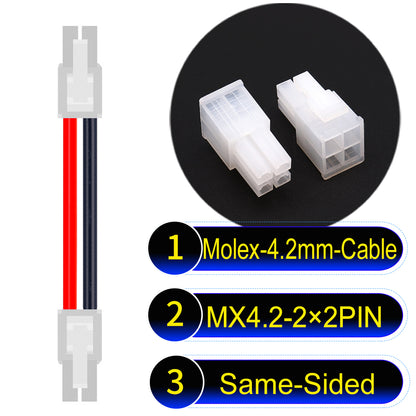 Molex MX4.2mm Dual Row 2×2Pin Mini-Fit Jr Male Same-Side-Head Cable, 18AWG UL1007 PVC-certified material, perfect for efficient and durable connections.
