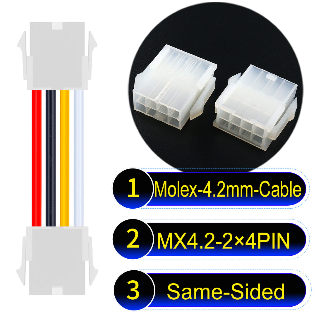 Molex MX4.2mm Dual Row 2×4Pin Mini-Fit Jr Female Same-Side-Head Cable, 18AWG UL1007 PVC-certified material, perfect for efficient and durable connections.