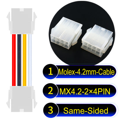 Molex MX4.2mm Dual Row 2×4Pin Mini-Fit Jr Female Same-Side-Head Cable, 18AWG UL1007 PVC-certified material, perfect for efficient and durable connections.