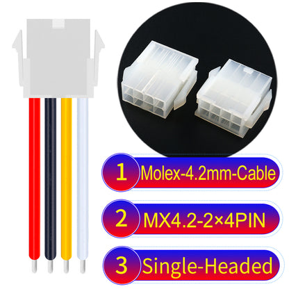 High-quality Molex MX4.2mm Dual Row 2×4Pin Mini-Fit Jr Female single-headed cable with 18AWG PVC, ideal for various devices.