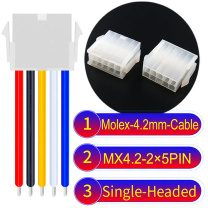 High-quality Molex MX4.2mm Dual Row 2×5Pin Mini-Fit Jr Female single-headed cable with 18AWG PVC, ideal for various devices.