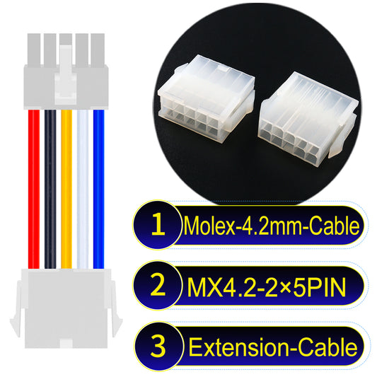 Molex MX4.2mm Dual Row 2×5Pin Mini-Fit Jr Male Female Extension Cable, 18AWG UL1007 PVC-certified material, perfect for efficient and durable connections.