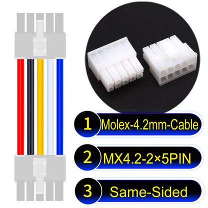 Molex MX4.2mm Dual Row 2×5Pin Mini-Fit Jr Male Same-Side-Head Cable, 18AWG UL1007 PVC-certified material, perfect for efficient and durable connections.