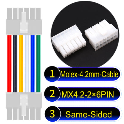 Molex MX4.2mm Dual Row 2×6Pin Mini-Fit Jr Male Same-Side-Head Cable, 18AWG UL1007 PVC-certified material, perfect for efficient and durable connections.