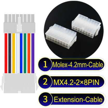 Molex MX4.2mm Dual Row 2×8Pin Mini-Fit Jr Male Female Extension Cable, 18AWG UL1007 PVC-certified material, perfect for efficient and durable connections.