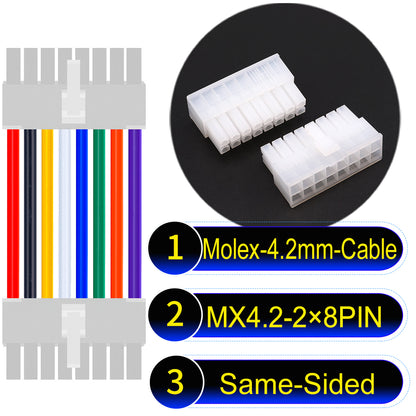 Molex MX4.2mm Dual Row 2×8Pin Mini-Fit Jr Male Same-Side-Head Cable, 18AWG UL1007 PVC-certified material, perfect for efficient and durable connections.