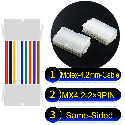 Molex MX4.2mm Dual Row 2×9Pin Mini-Fit Jr Female Same-Side-Head Cable, 18AWG UL1007 PVC-certified material, perfect for efficient and durable connections.