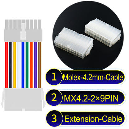 Molex MX4.2mm Dual Row 2×9Pin Mini-Fit Jr Male Female Extension Cable, 18AWG UL1007 PVC-certified material, perfect for efficient and durable connections.