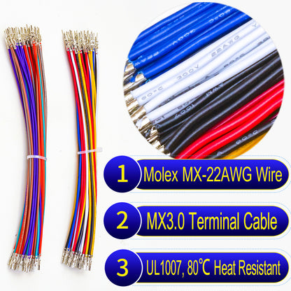 Molex Micro-Fit 3.0mm pre-crimped terminal cable, 22AWG PVC