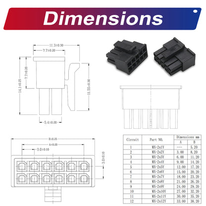 Overview of all components included in the Molex Micro-Fit MX3.0mm connector kit