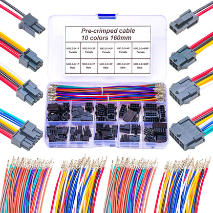 Complete Molex Micro-Fit MX3.0mm connector kit with premium 22AWG pre-crimped cables