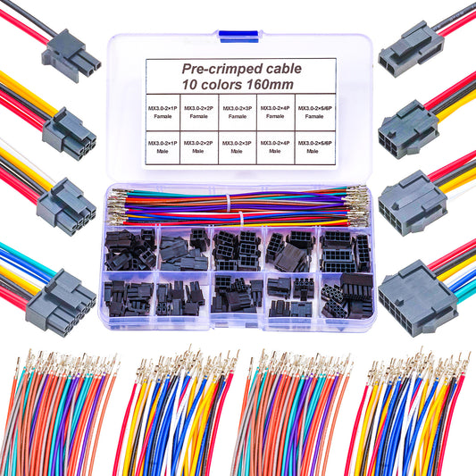 Complete Molex Micro-Fit MX3.0mm connector kit with premium 22AWG pre-crimped cables