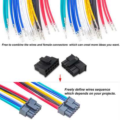 Variety of Molex Micro-Fit MX3.0mm connectors kit with different sizes and 22AWG pre-crimped wires