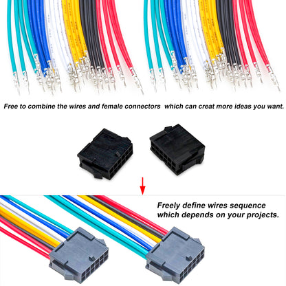 Molex Micro-Fit MX3.0mm connector kit with 22AWG pre-crimped wires used in DIY electronics and wiring projects