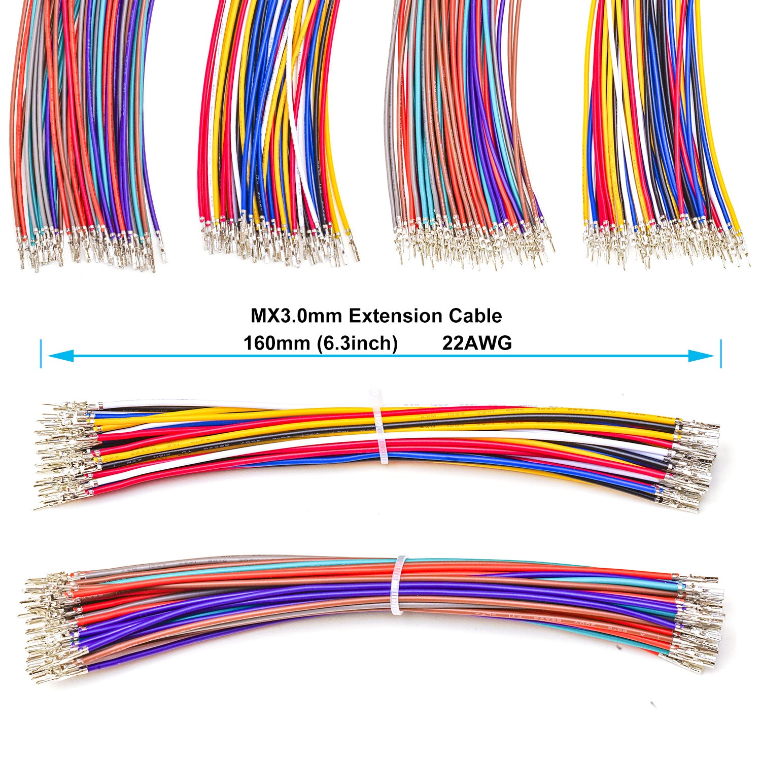 Detailed view of Molex Micro-Fit MX3.0mm connector pins and crimp terminals