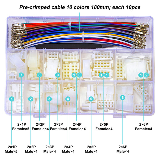 Close-up of Molex Mini-Fit Jr 4.2mm male connector attached to 20AWG PVC cable