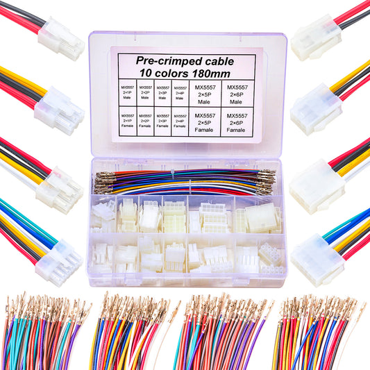 Overview of Molex Mini-Fit Jr 4.2mm male and female connector extension cable kit with 20AWG PVC wires