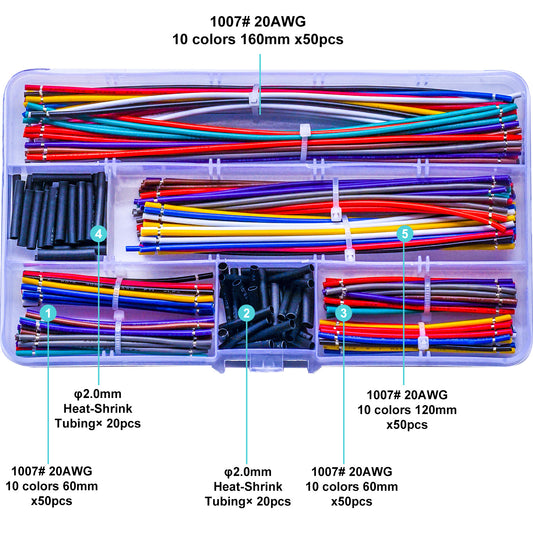 Set of 20AWG stranded copper wires in multiple colors with durable PVC insulation for electronics