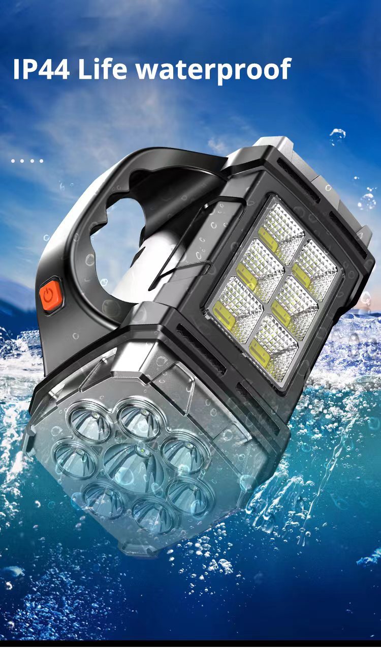 USB Rechargeable Solar LED Flashlight with COB Work Light 4 Gear Camping Lamp