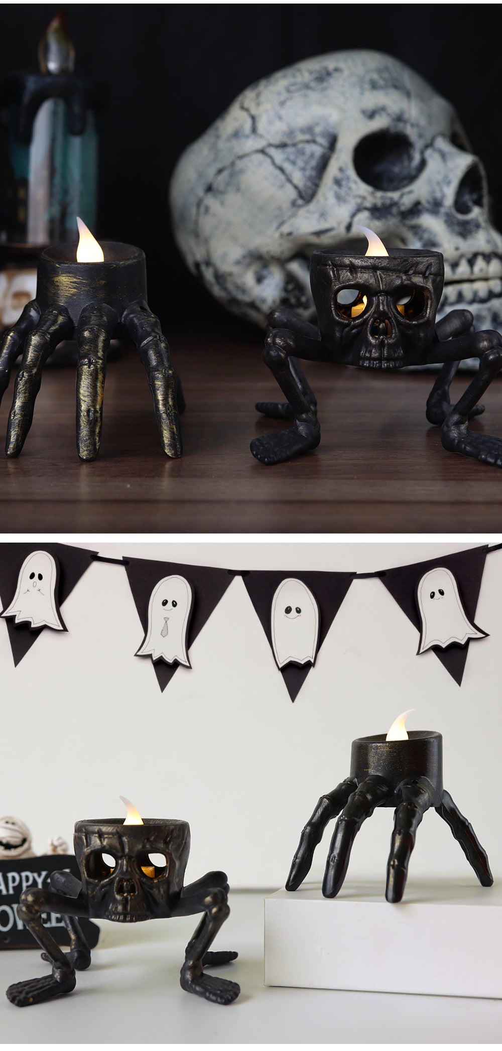Halloween LED Skull Hand Lantern Light Ghost Lamp Candle Flameless Tea Lights Candle Halloween Party Home Decoration