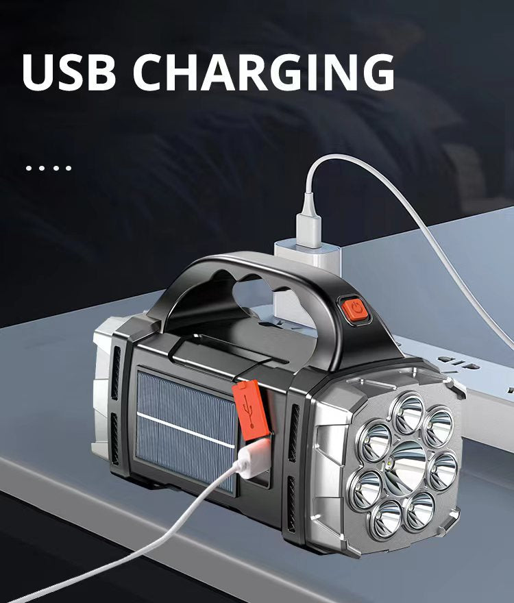 USB Rechargeable Solar LED Flashlight with COB Work Light 4 Gear Camping Lamp