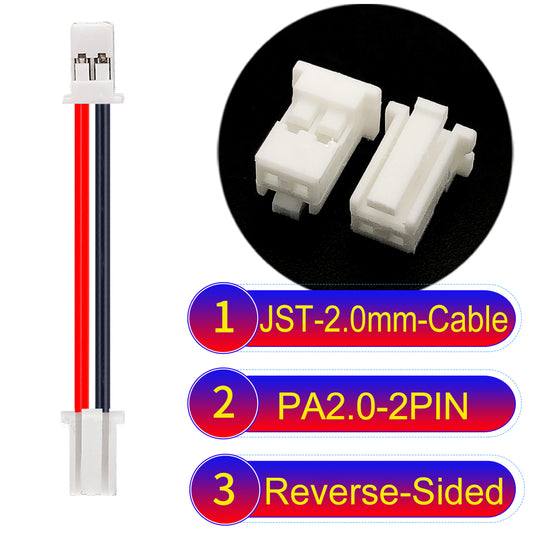 High-quality JST PA2.0 2Pin Reverse-Side-Head cable with 22AWG PVC, compatible with various devices.