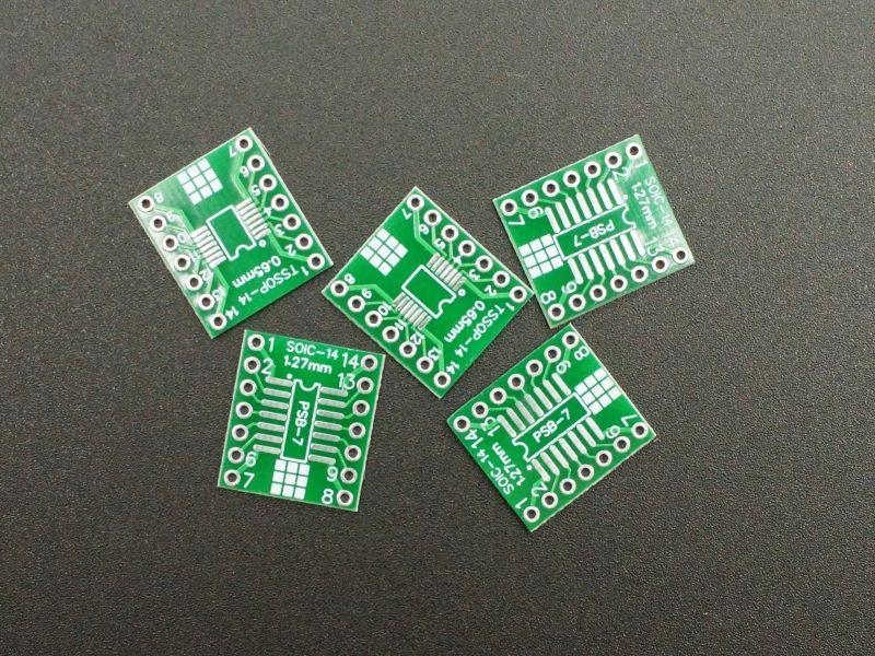 PCB, SOIC/TSSOP-14 to DIP Adapter HASL (5-Pack)