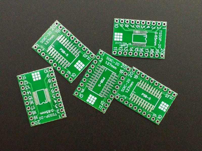 PCB, SOIC/TSSOP-20 to DIP Adapter ENIG (5-Pack)