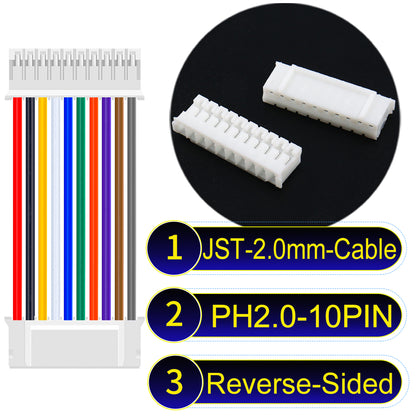 High-quality JST PH2.0 10Pin Reverse-Side-Head cable, made with UL1007-certified PVC, compatible with various devices.