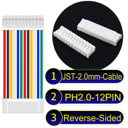 High-quality JST PH2.0 12Pin Reverse-Side-Head cable, made with UL1007-certified PVC, compatible with various devices.