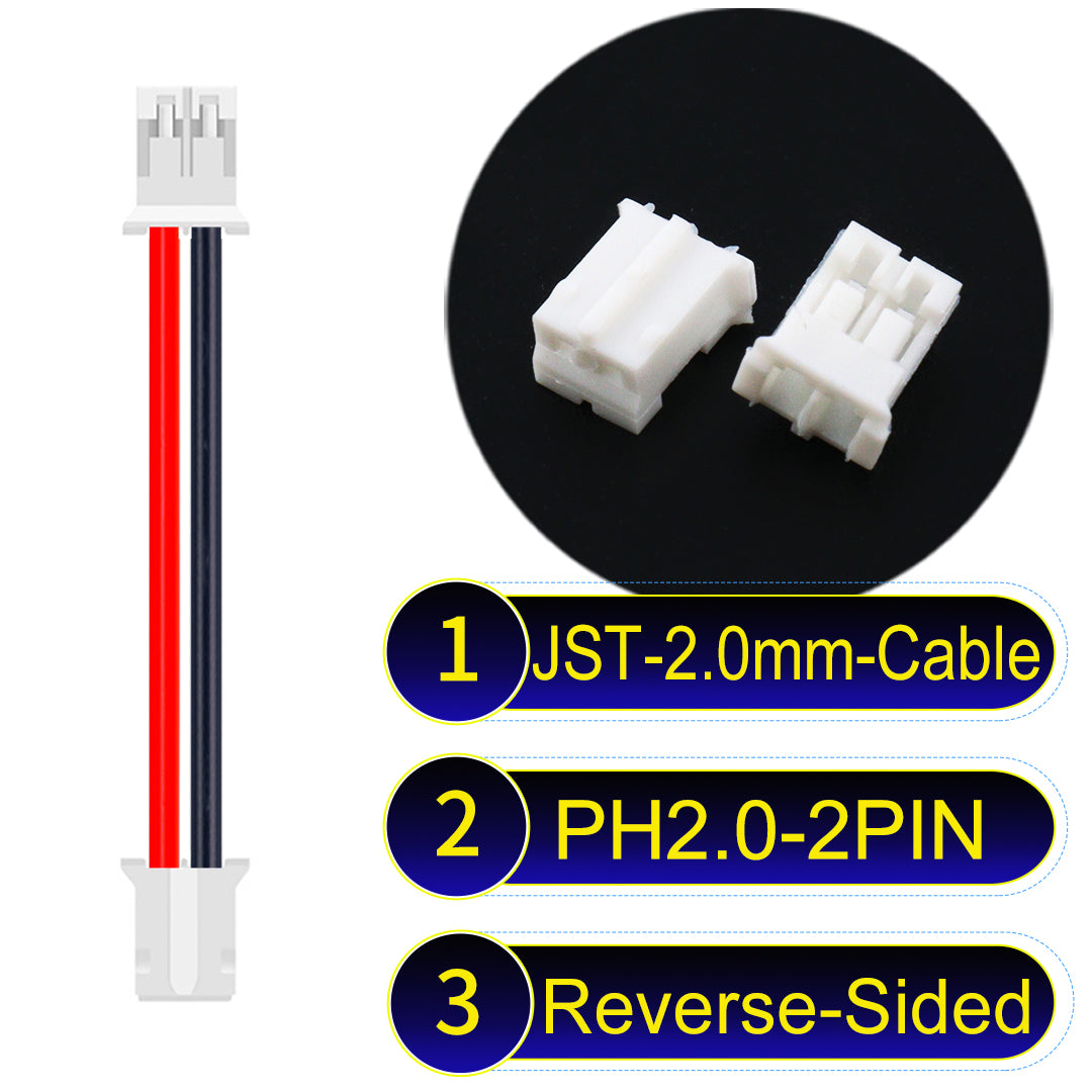 High-quality JST PH2.0 2Pin Reverse-Side-Head cable, made with UL1007-certified PVC, compatible with various devices.