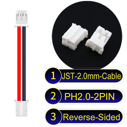 High-quality JST PH2.0 2Pin Reverse-Side-Head cable, made with UL1007-certified PVC, compatible with various devices.