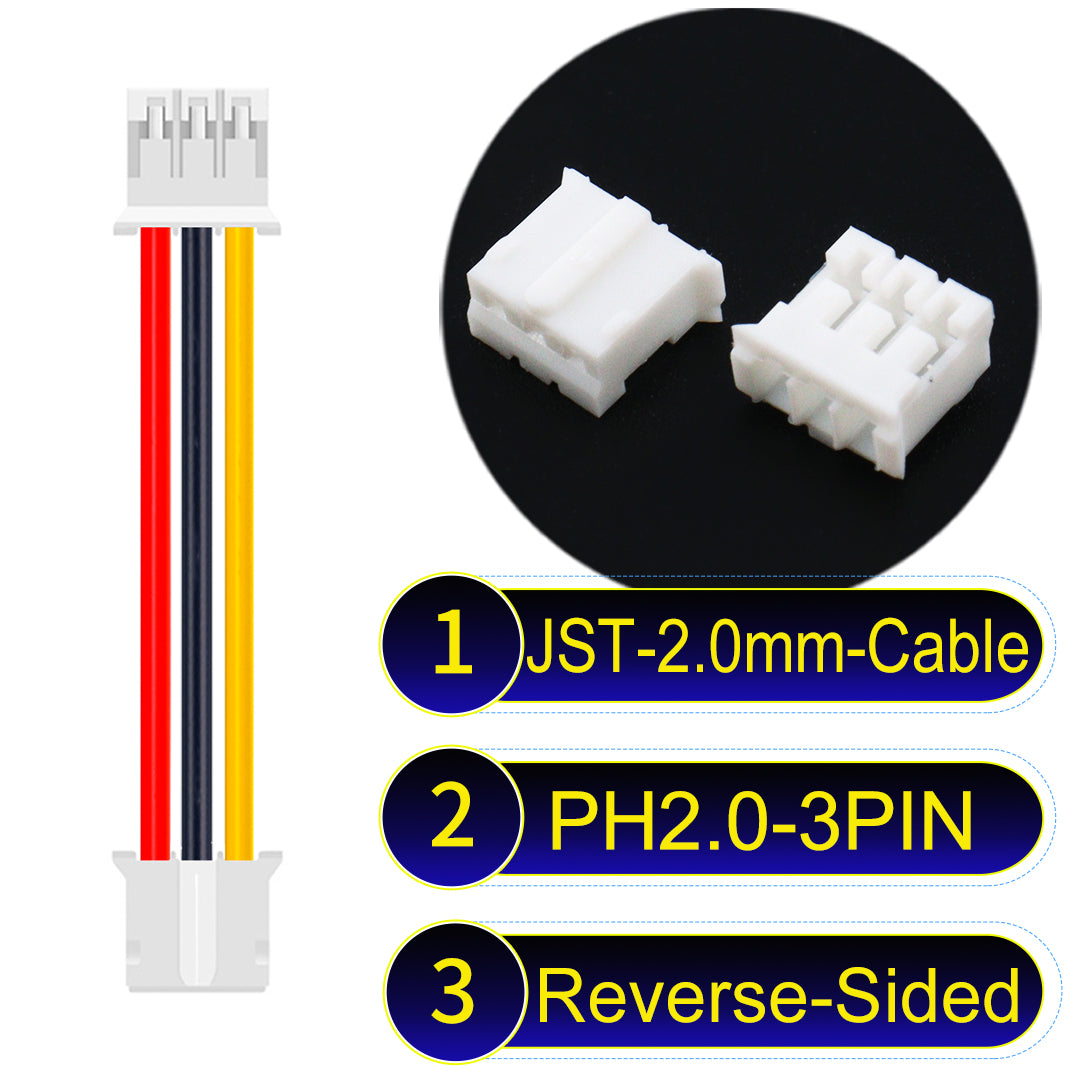 High-quality JST PH2.0 3Pin Reverse-Side-Head cable, made with UL1007-certified PVC, compatible with various devices.