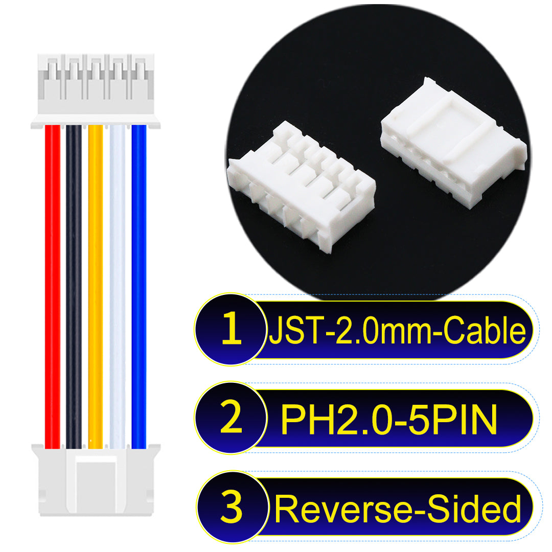 High-quality JST PH2.0 5Pin Reverse-Side-Head cable, made with UL1007-certified PVC, compatible with various devices.
