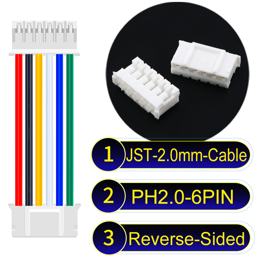 High-quality JST PH2.0 6Pin Reverse-Side-Head cable, made with UL1007-certified PVC, compatible with various devices.