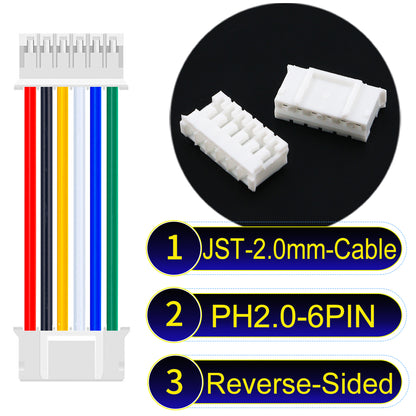 High-quality JST PH2.0 6Pin Reverse-Side-Head cable, made with UL1007-certified PVC, compatible with various devices.