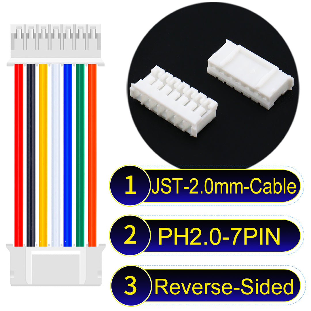 High-quality JST PH2.0 7Pin Reverse-Side-Head cable, made with UL1007-certified PVC, compatible with various devices.