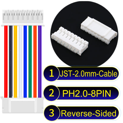 High-quality JST PH2.0 8Pin Reverse-Side-Head cable, made with UL1007-certified PVC, compatible with various devices.